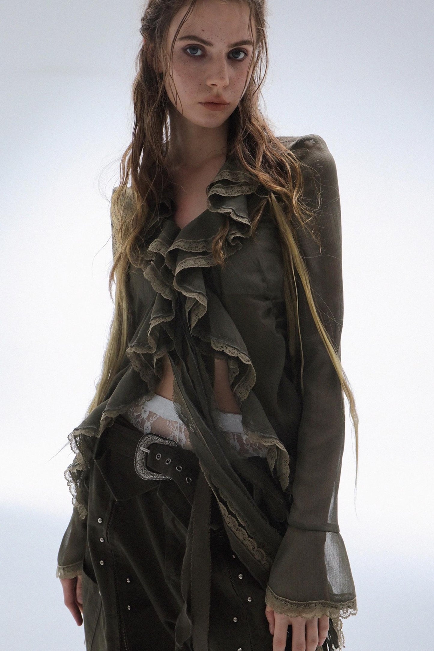 Ruffled Chiffon Yarn Shirt