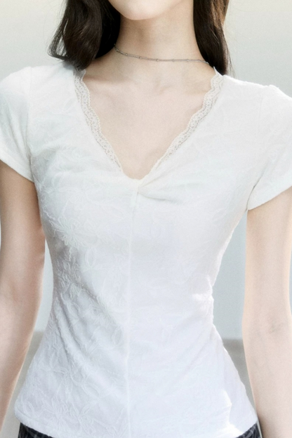 V-Neck Jacquard Textured Top