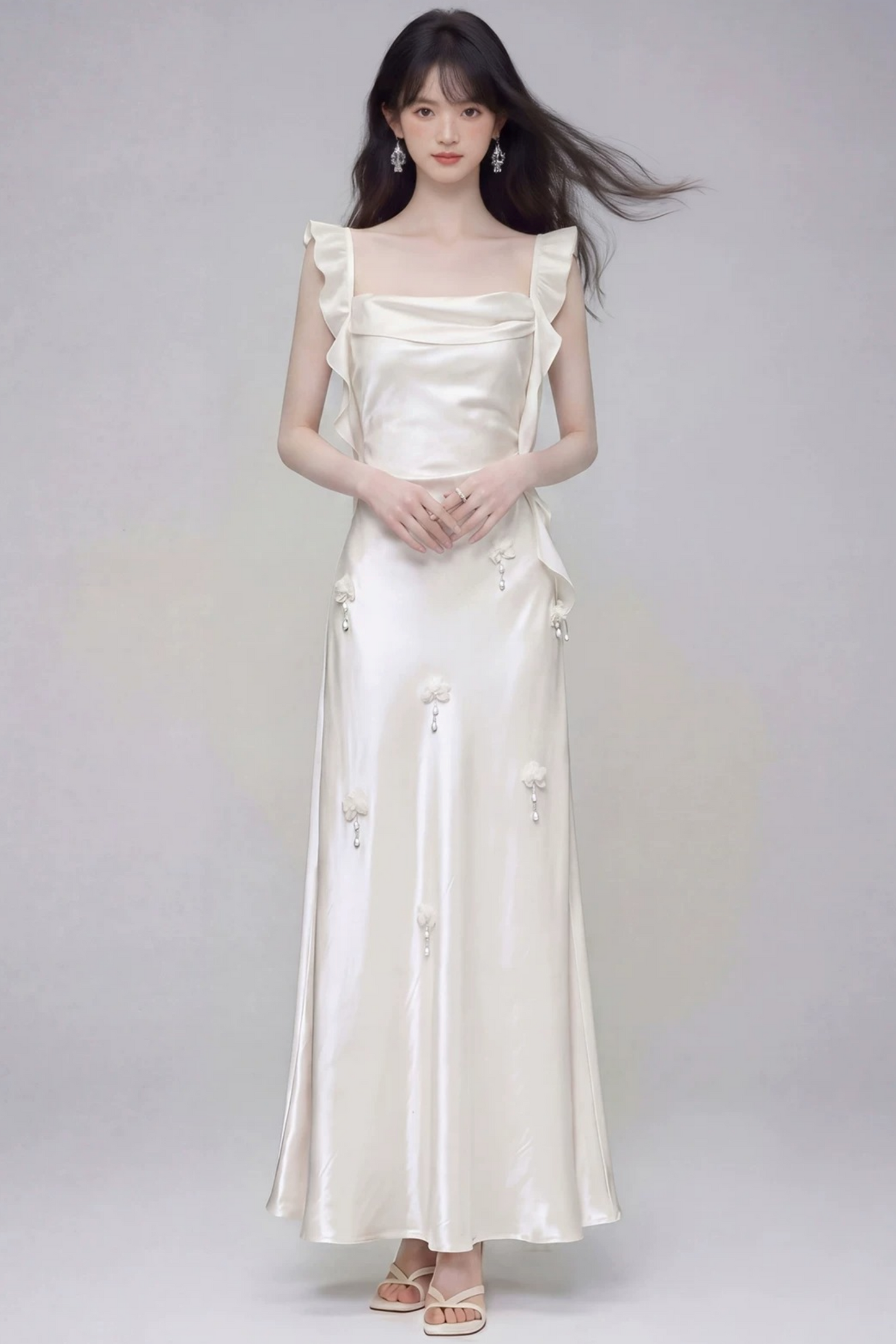 Gardenia White Satin Dress