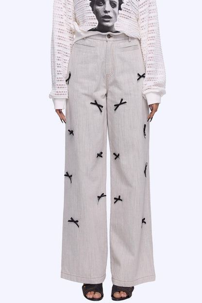 Wide-Leg Bow Tie Jeans