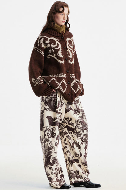 Beige Floral Scimitar Pants