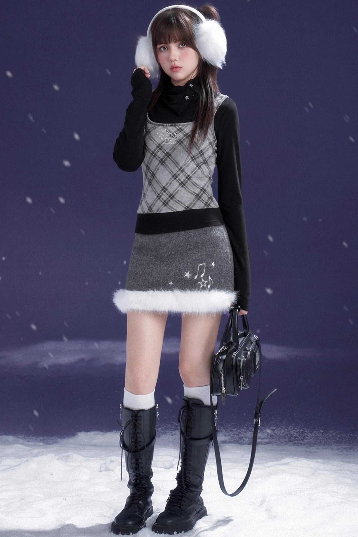 Gray Musical Note Wool Skirt