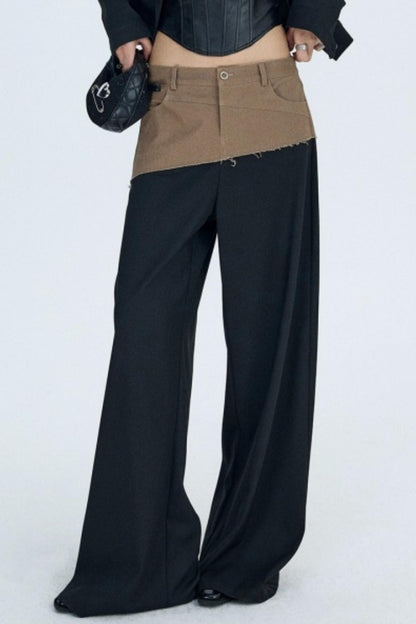 Diagonal Color-Blocking Workwear Pants