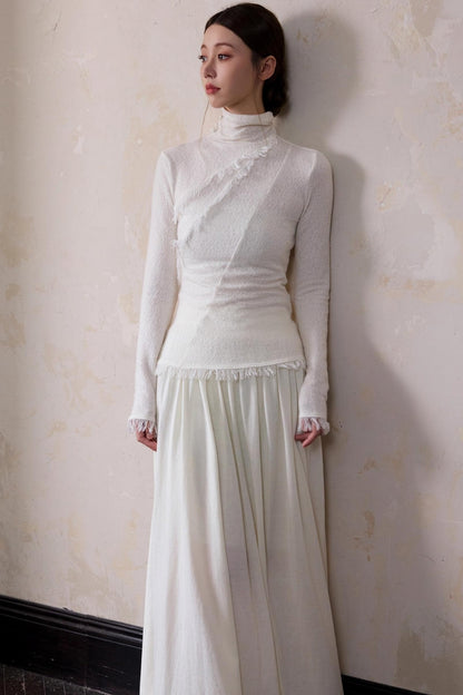 White Wool Turtleneck Knit Top