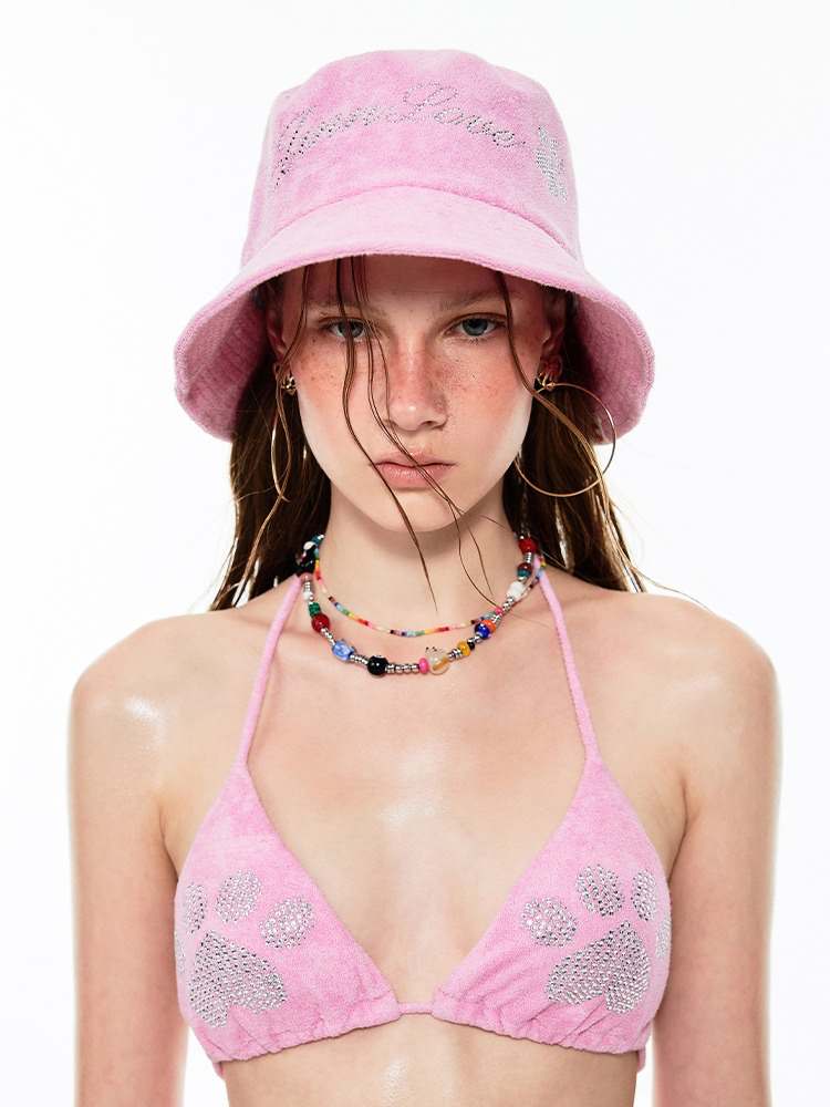 Towel Fabric Rhinestone Bucket Hat