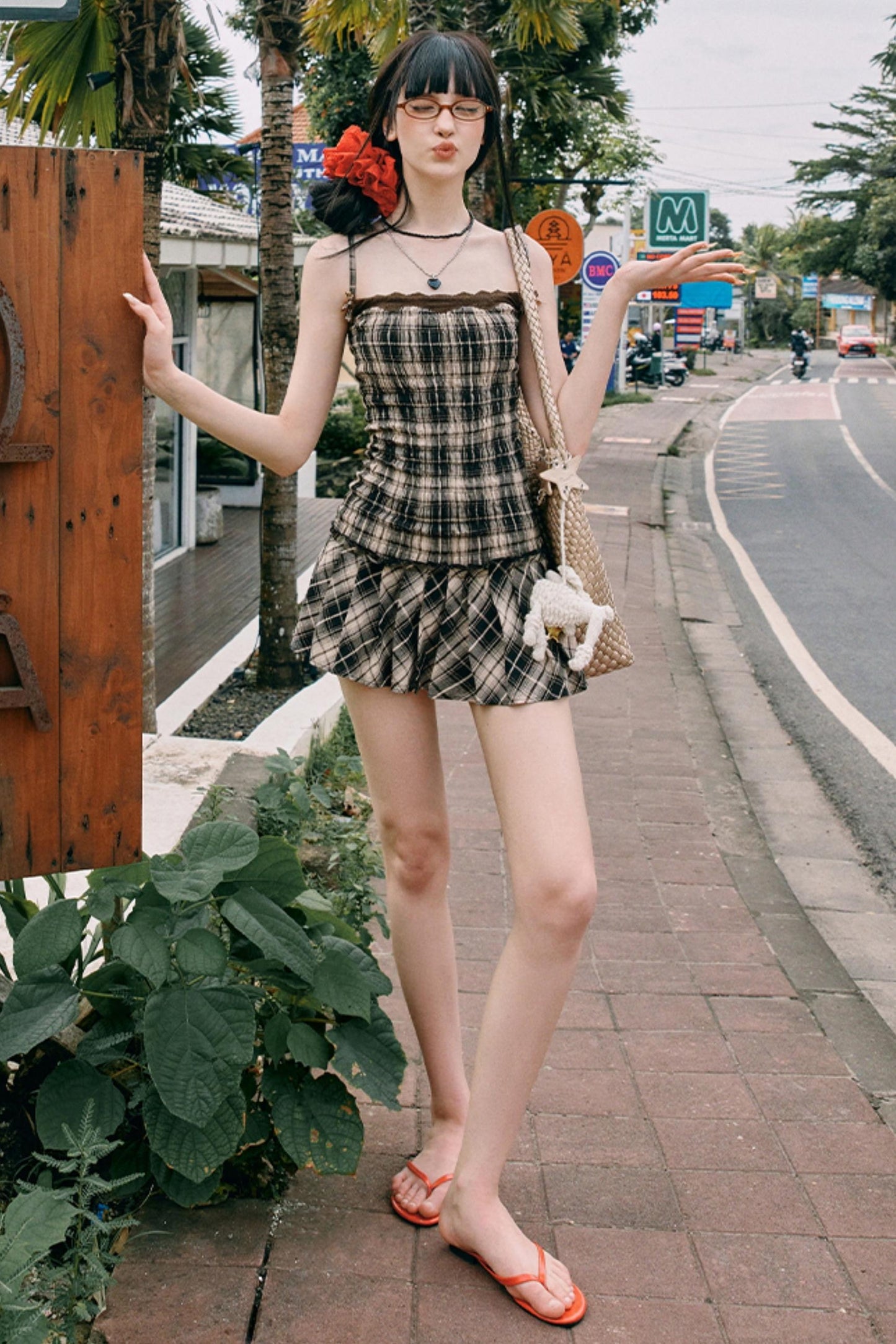 Sweetheart Checkered Slip Dress