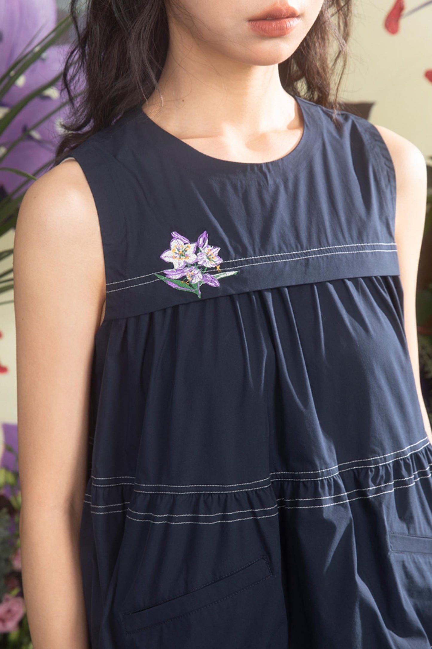 Elegant Navy Blue Embroidered Dress