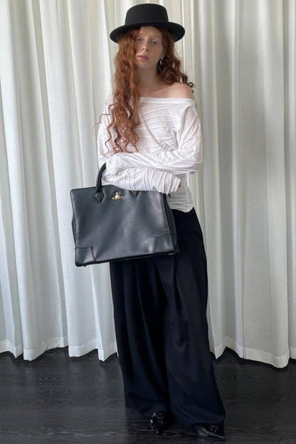 Pleated Slanted Shoulder Slimming Top