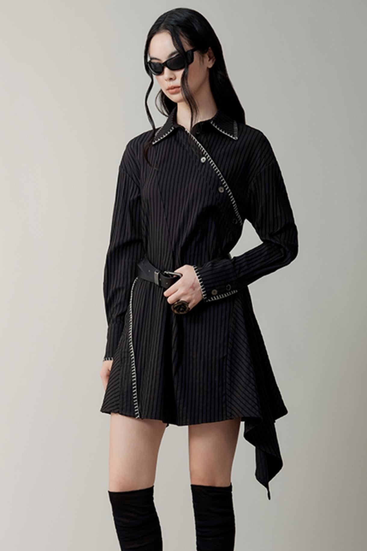 Textured Vintage Contrast Collar Dress