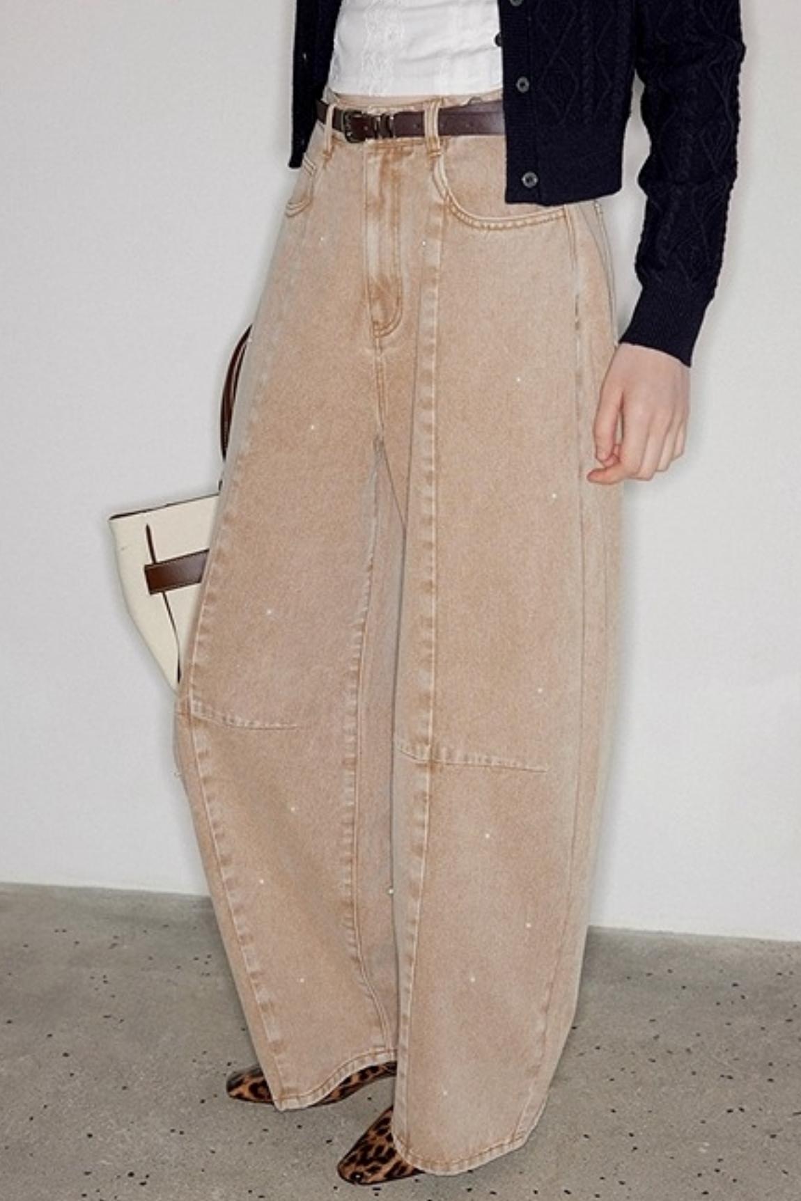 Washed Nail Beads Loose Scimitar Jeans