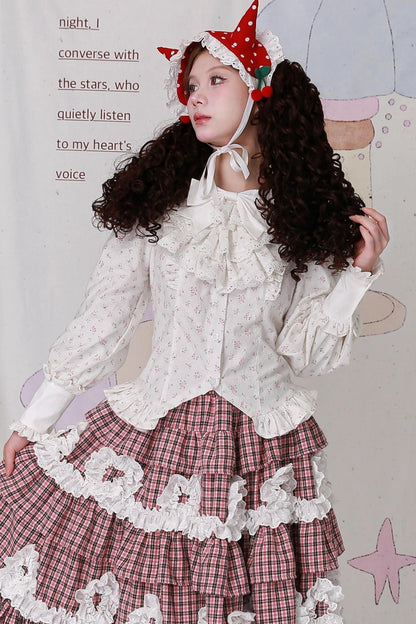 Retro Cute White Floral Top & Scarf Set