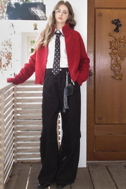 Quetzal Red Alpaca Wool Cardigan