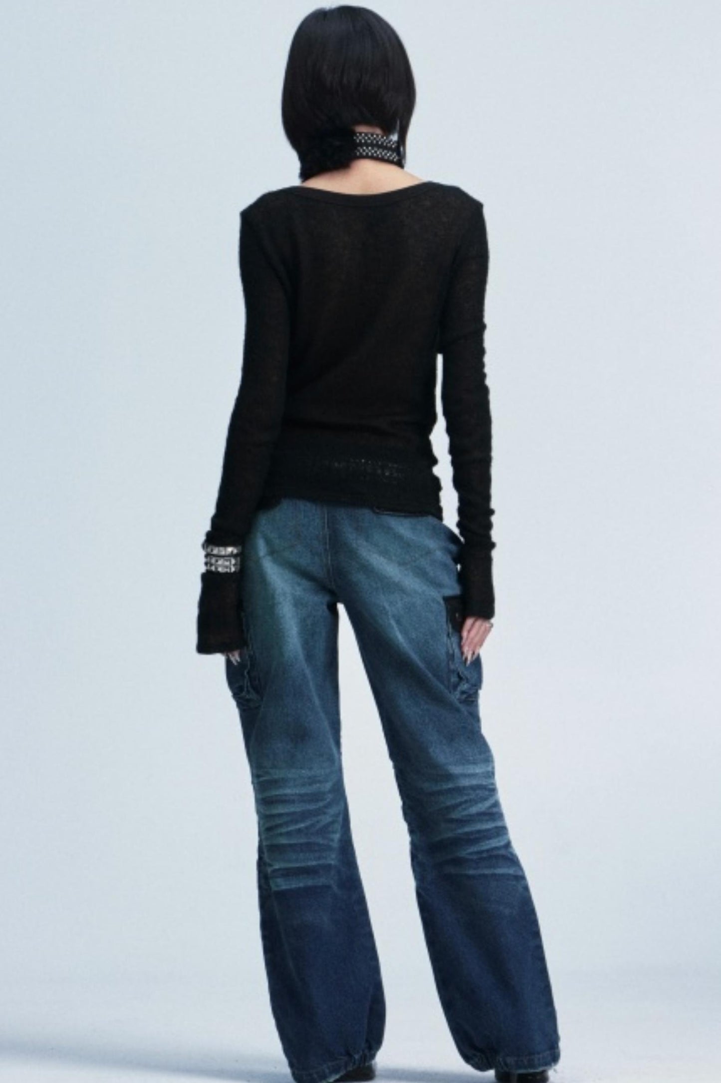 Two-Tone Cross Print Top