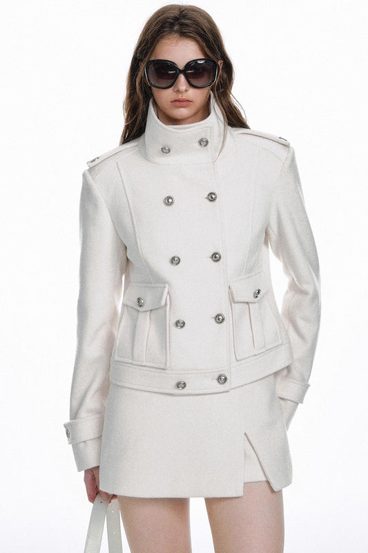 Classic High-Necked Black Woolen Skirt Set-Up