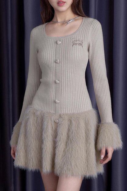 Sweet Knitted Fur Skirt Dress