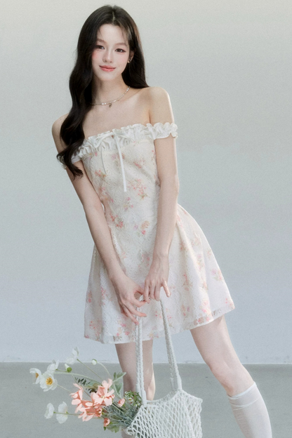Floral Patchwork One-Shoulder Dress