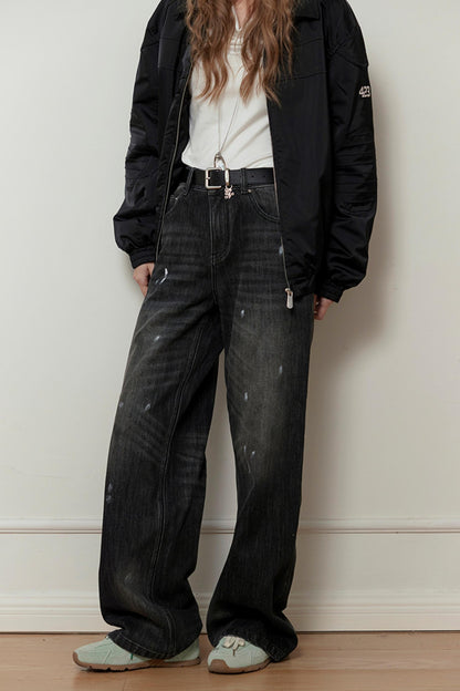 American Retro Distressed Wide-Leg Pants