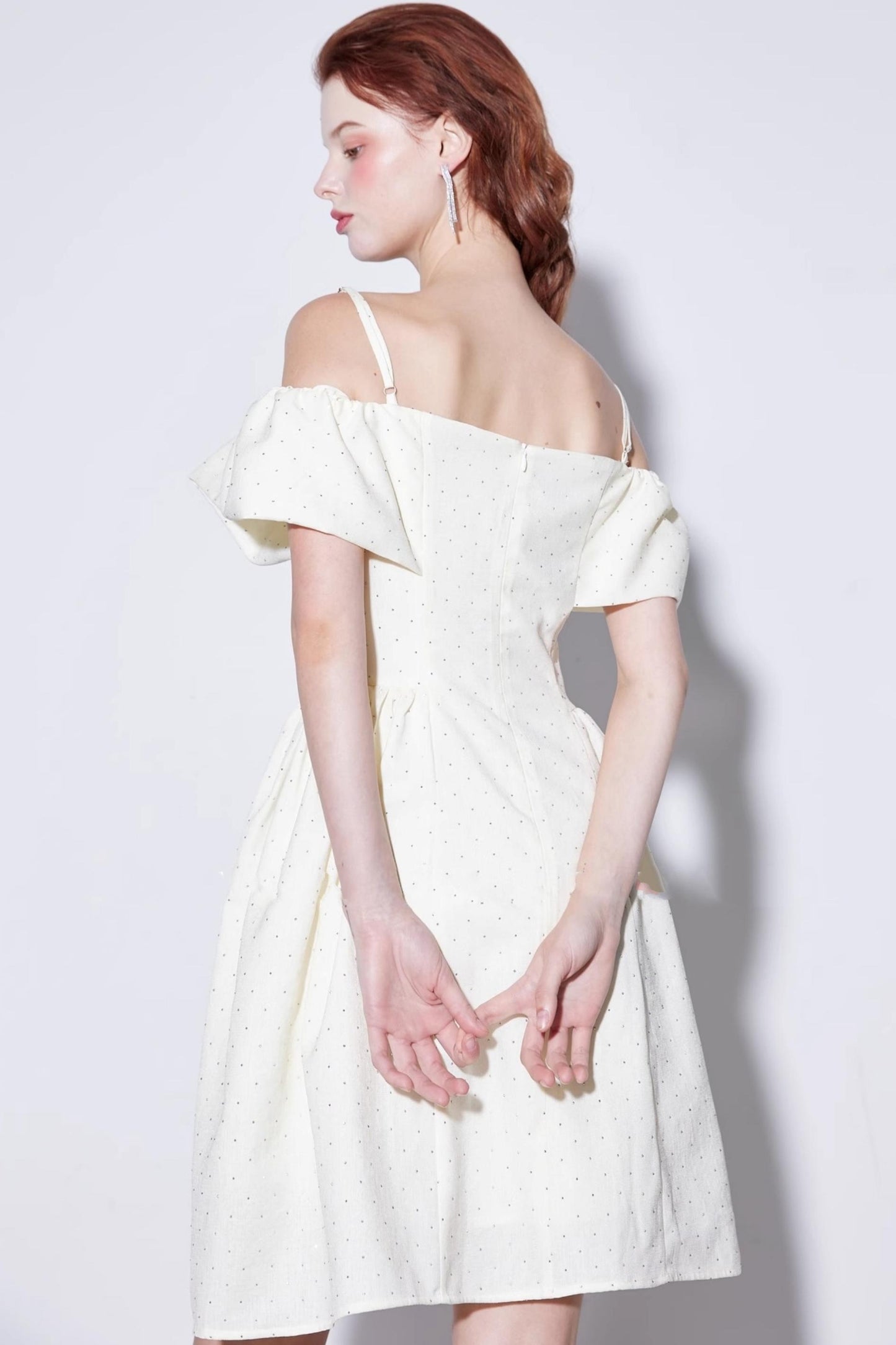 Rhinestone Puff Sleeve Dress