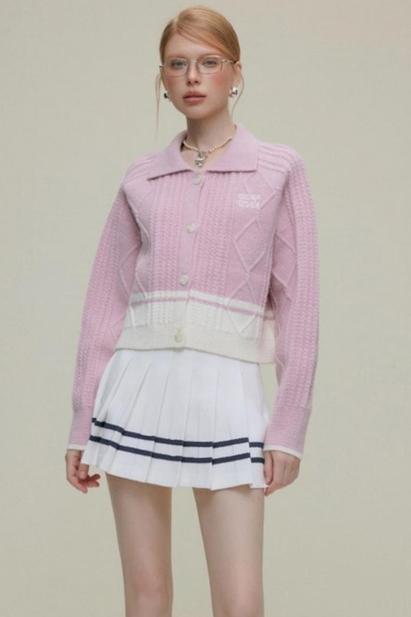 Collegiate Style Wool Cable Cardigan