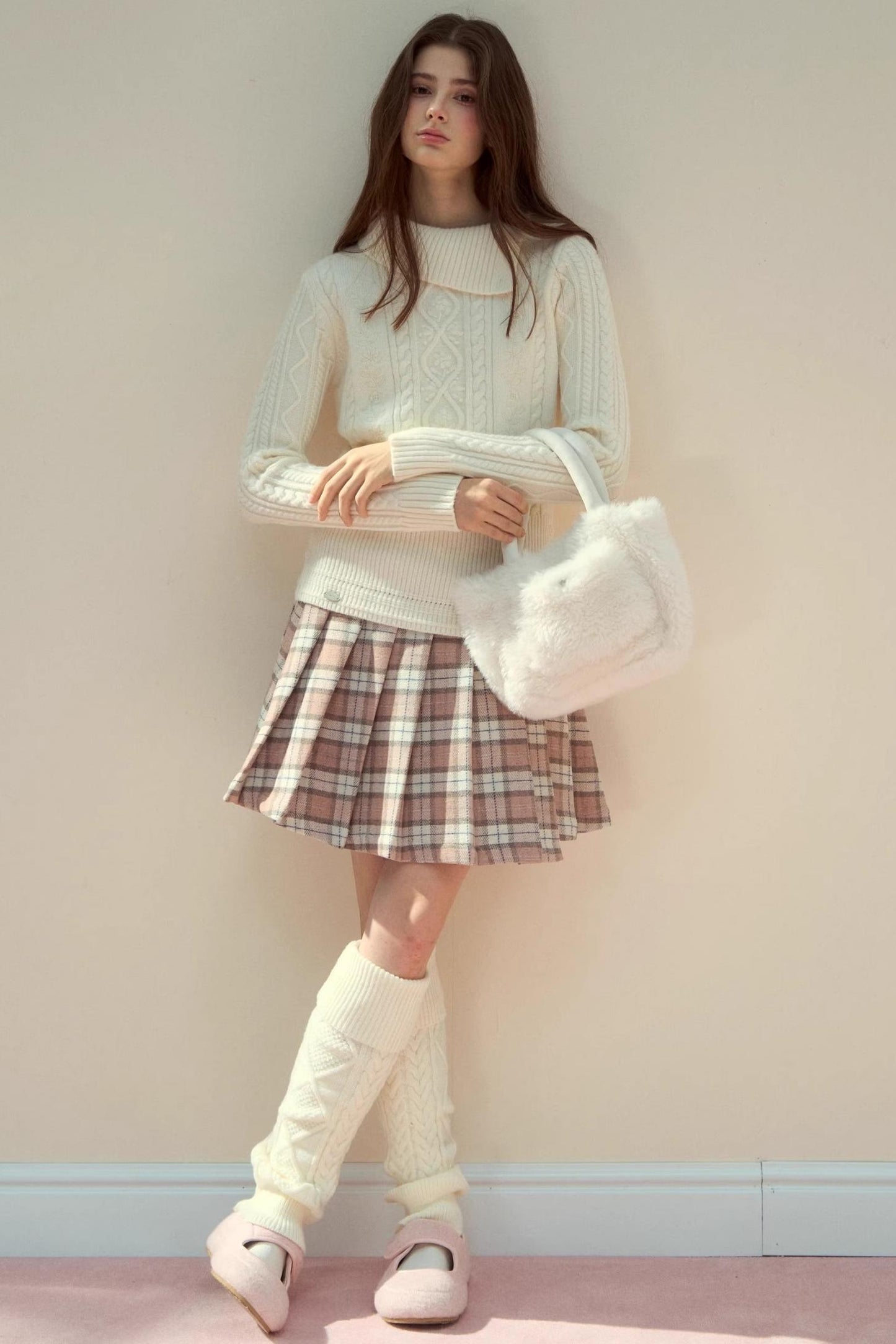 Pink Plaid Wool Skirt