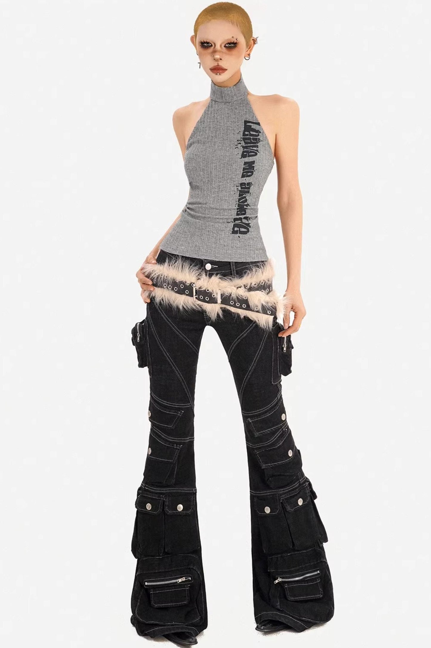 Knitted High-Neck Halter Top