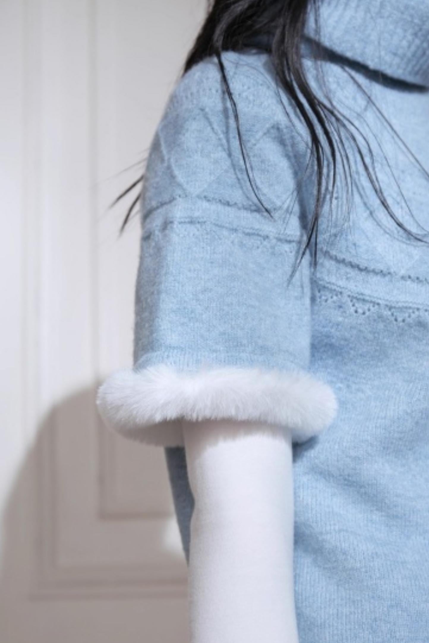 Blue Bat Sleeve Wool Sweater Set