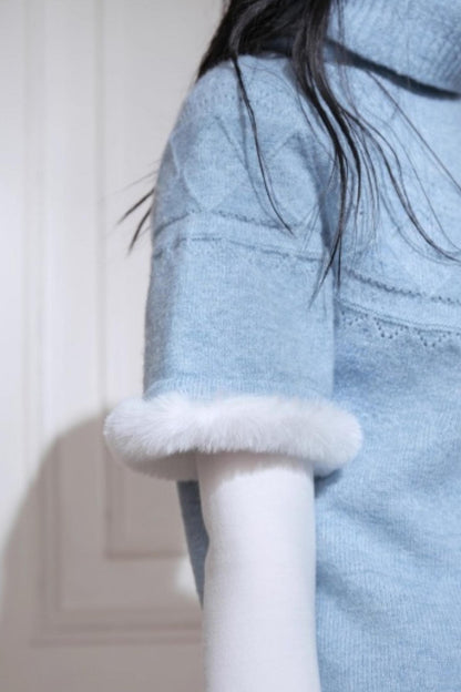 Blue Bat Sleeve Wool Sweater Set