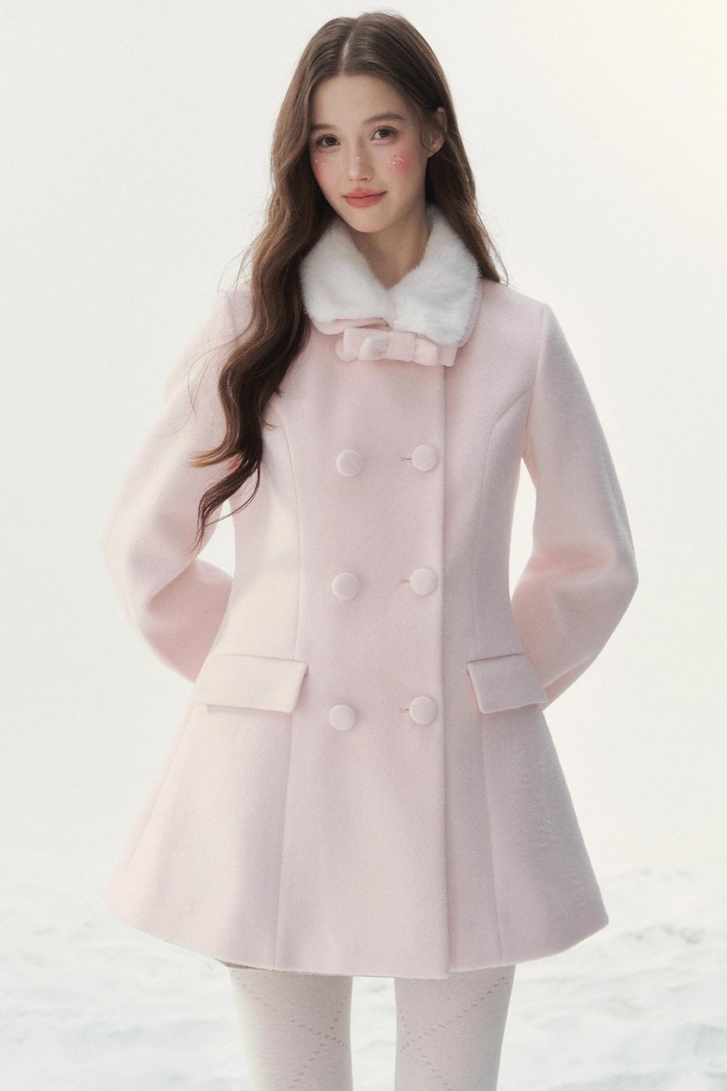 Double-Breasted Fur Collar Coat Set-Up