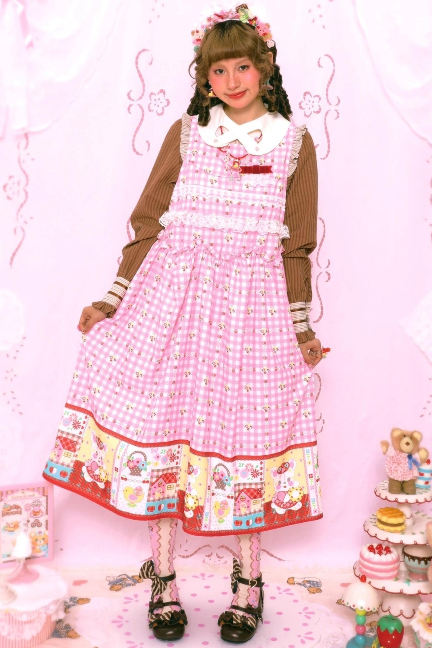 Pink Check Print Rabbit Sundress