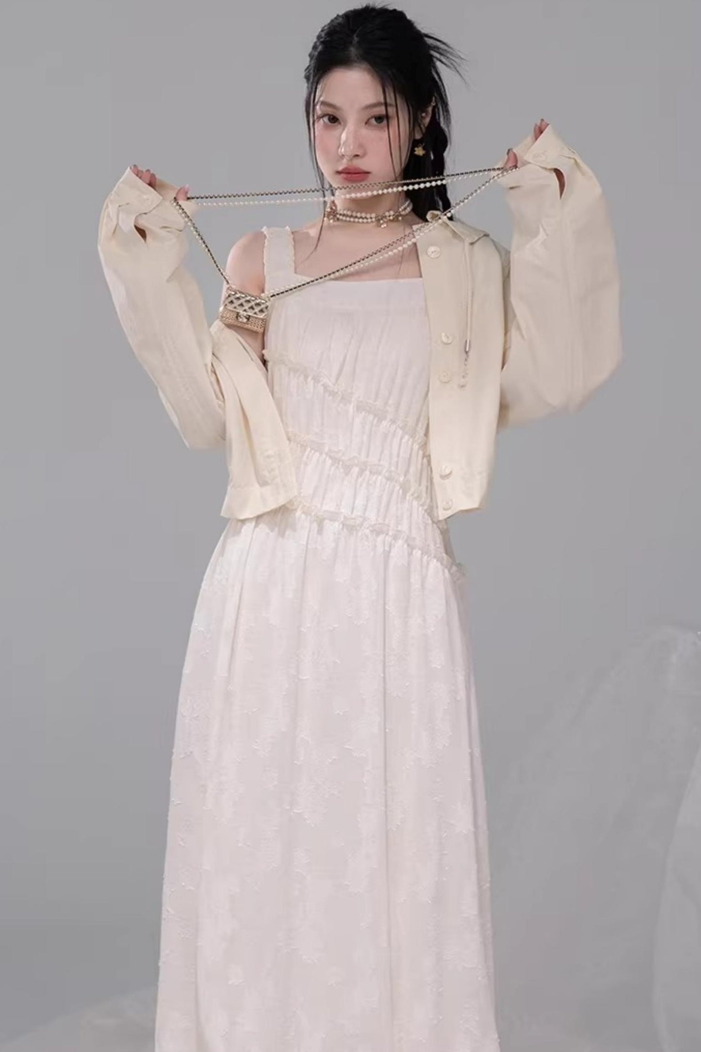 Apricot Jacquard Lace Dress