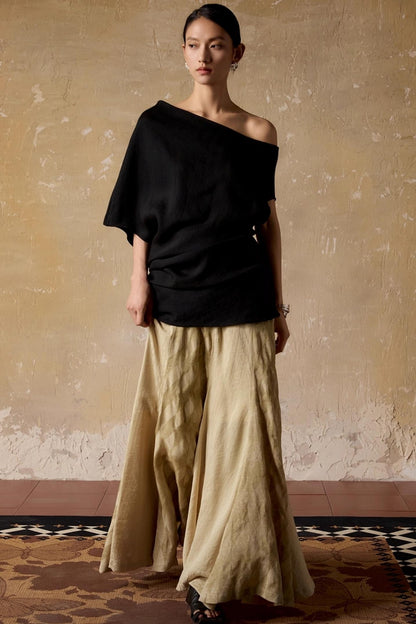 Black Shoulder Irregular Design T-Shirt