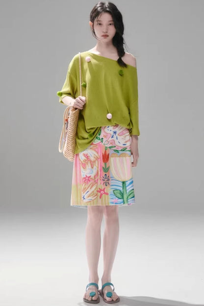 Reversible Bird and Tulip Skirt