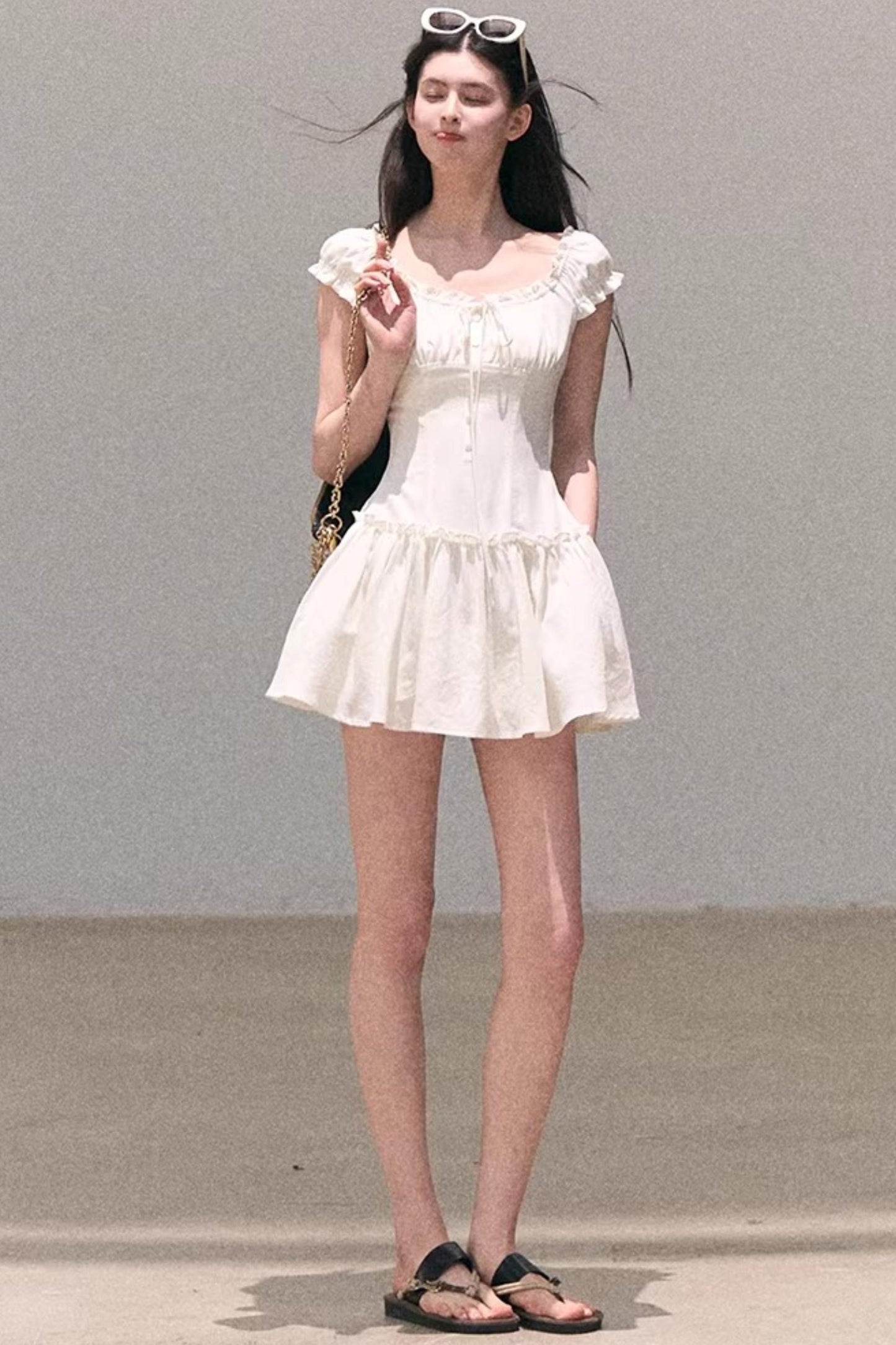 Lyocell Linen Puff Sleeve Dress