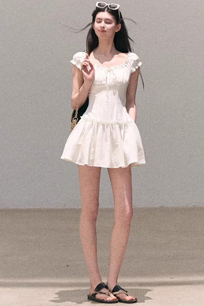 Lyocell Linen Puff Sleeve Dress