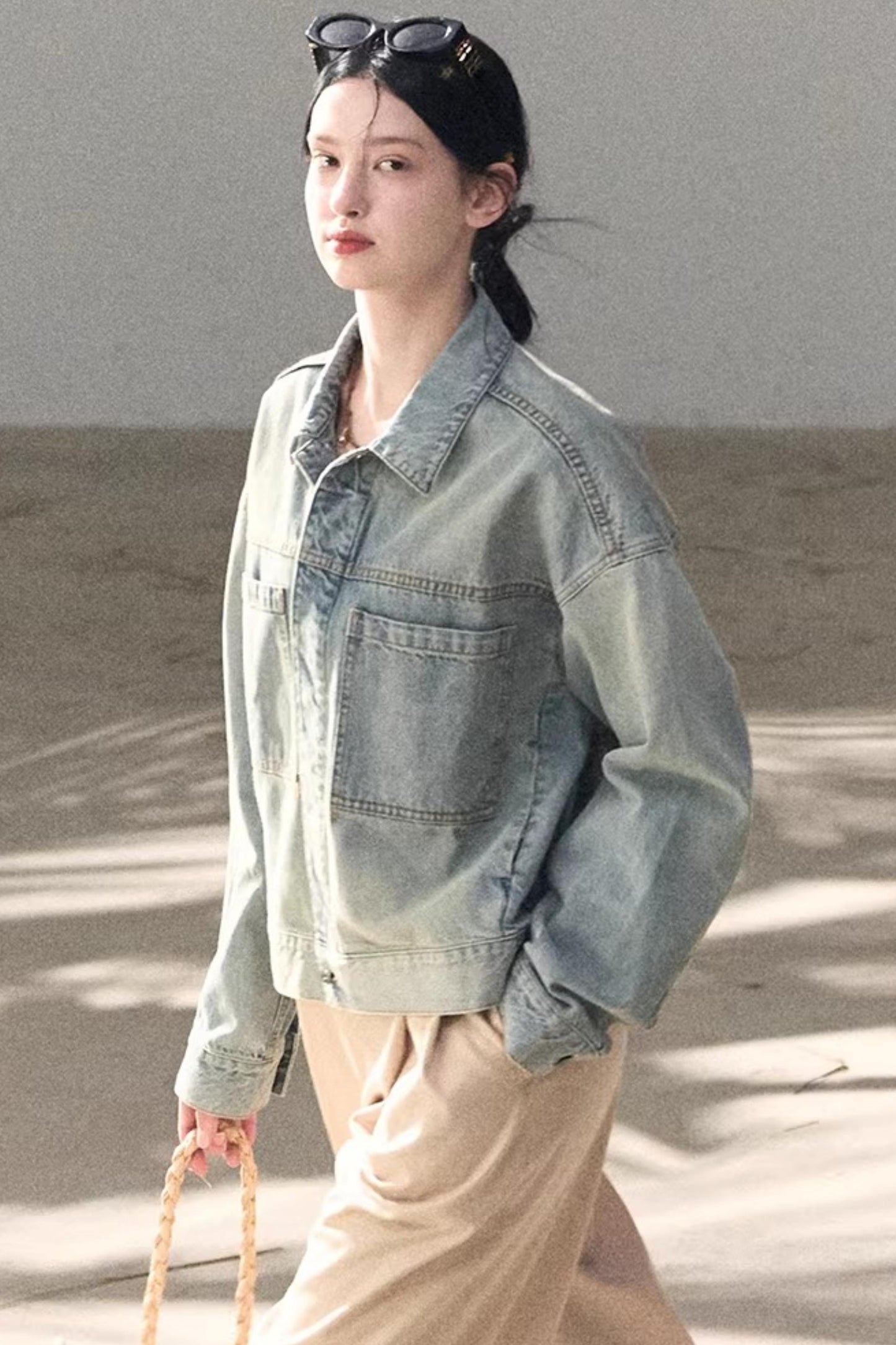 Hazy Sea Retro Denim Jacket