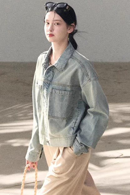Hazy Sea Retro Denim Jacket