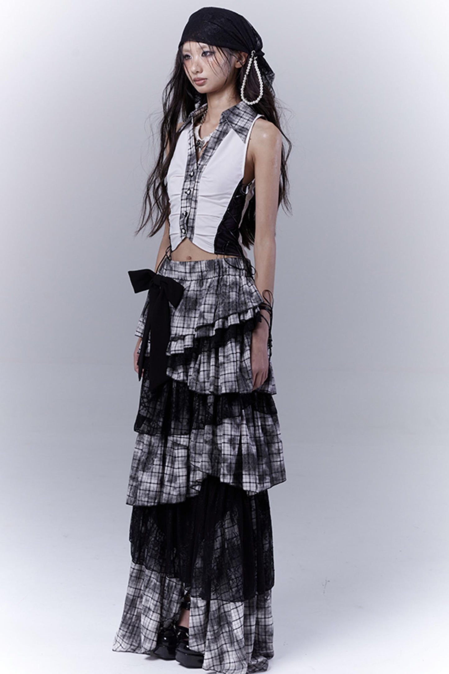 Plaid Splice Sleeveless Top