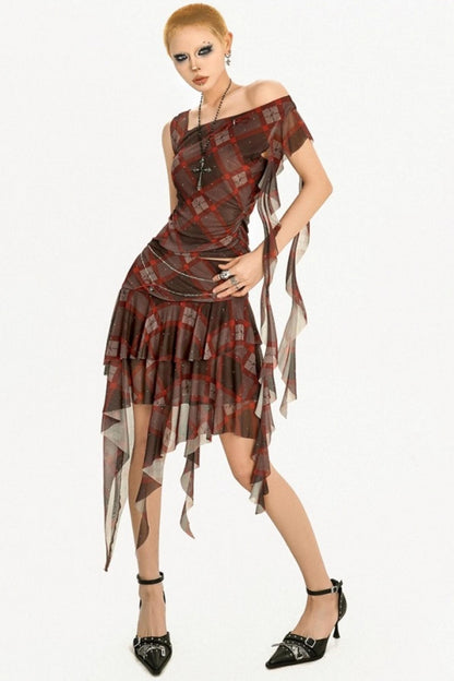 Retro Streamer Plaid Skirt Set