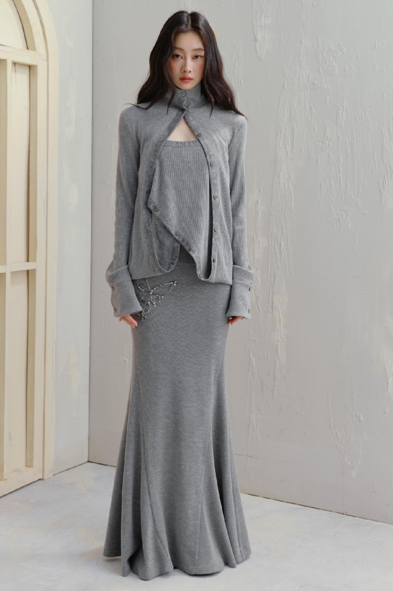 Irregular Wool Knit Top & Butterfly Skirt Set-Up