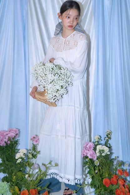 Dream Catcher Lace Panel Long-Sleeved Dress