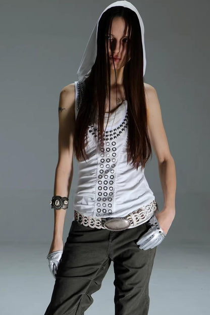 Metal Rivet Pleated Racerback Top