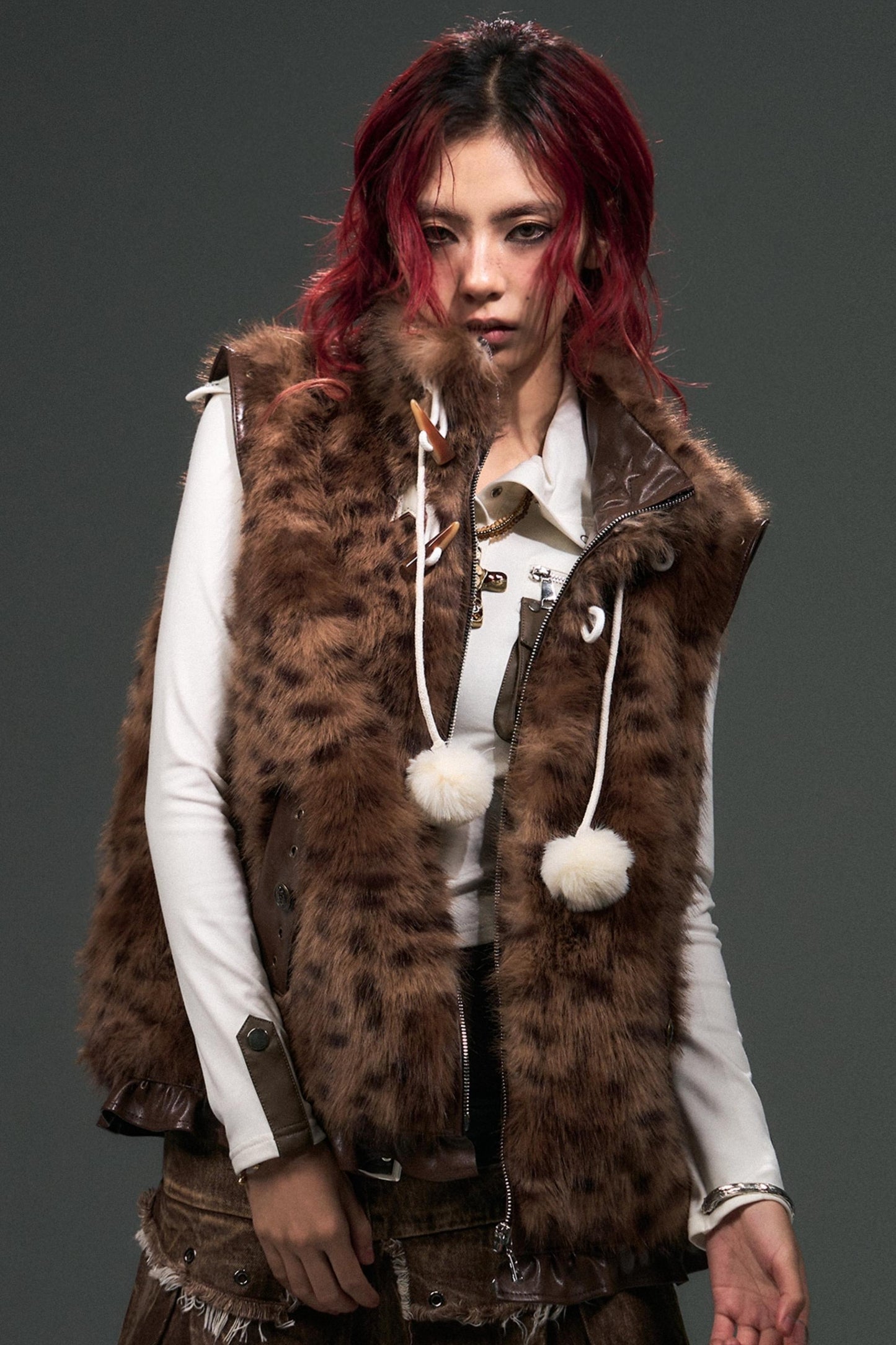 Retro Leopard Print Fur Vest Jacket
