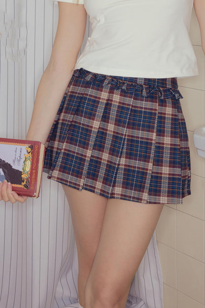 Vintage Plaid Ruffle A-Line Skirt