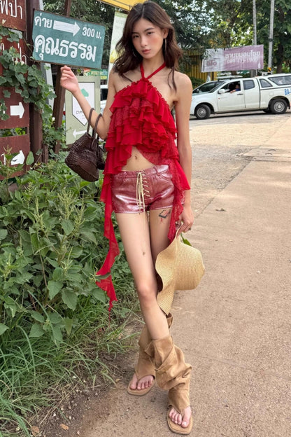 Chiffon Lace Top Shorts Set-Up