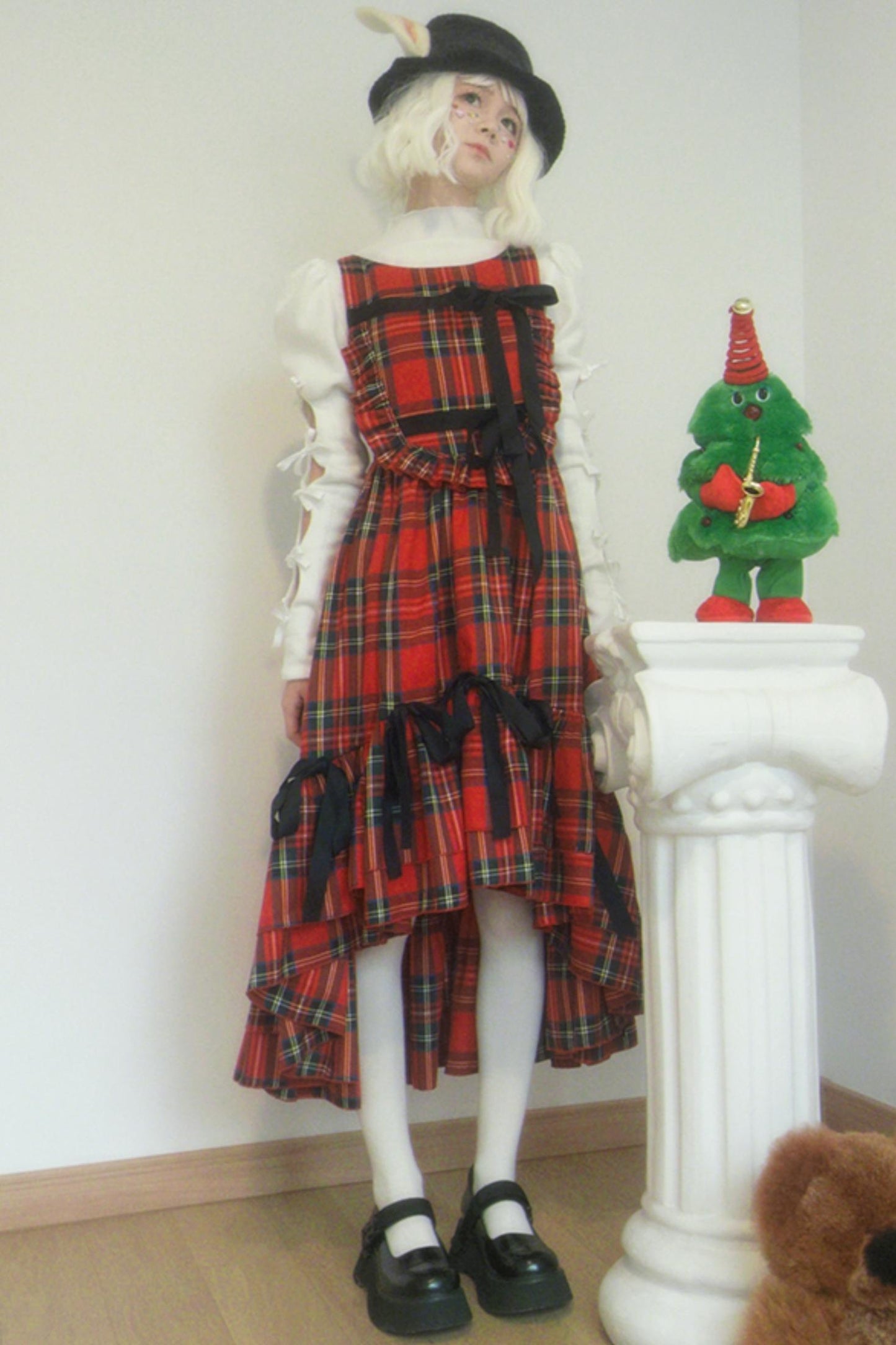 Red Plaid Velvet Long Christmas Dress