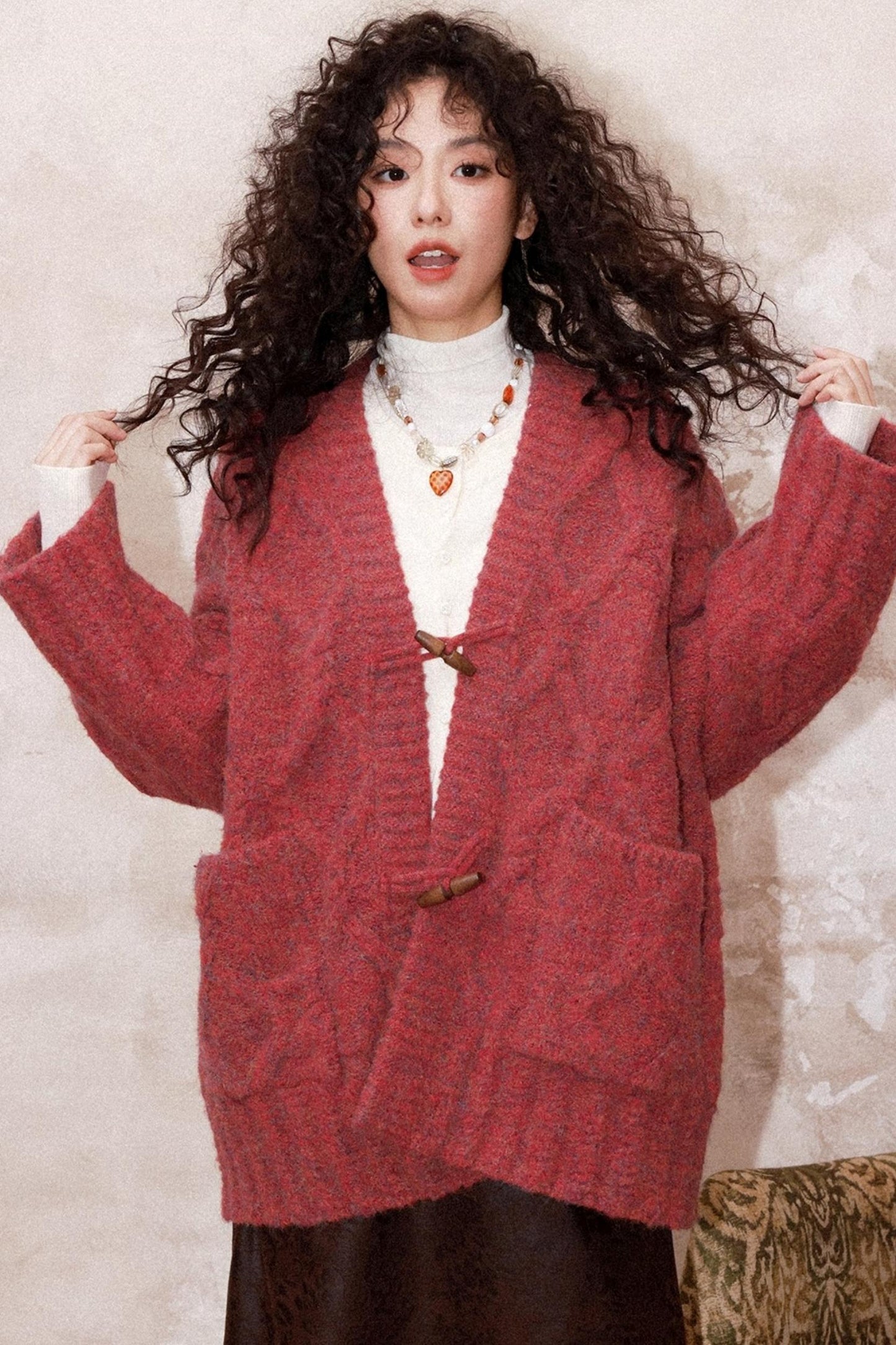 Evening Light Red Knitted Cardigan