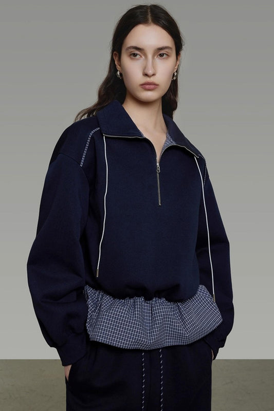 Contrasting Stand Collar Sweatshirt