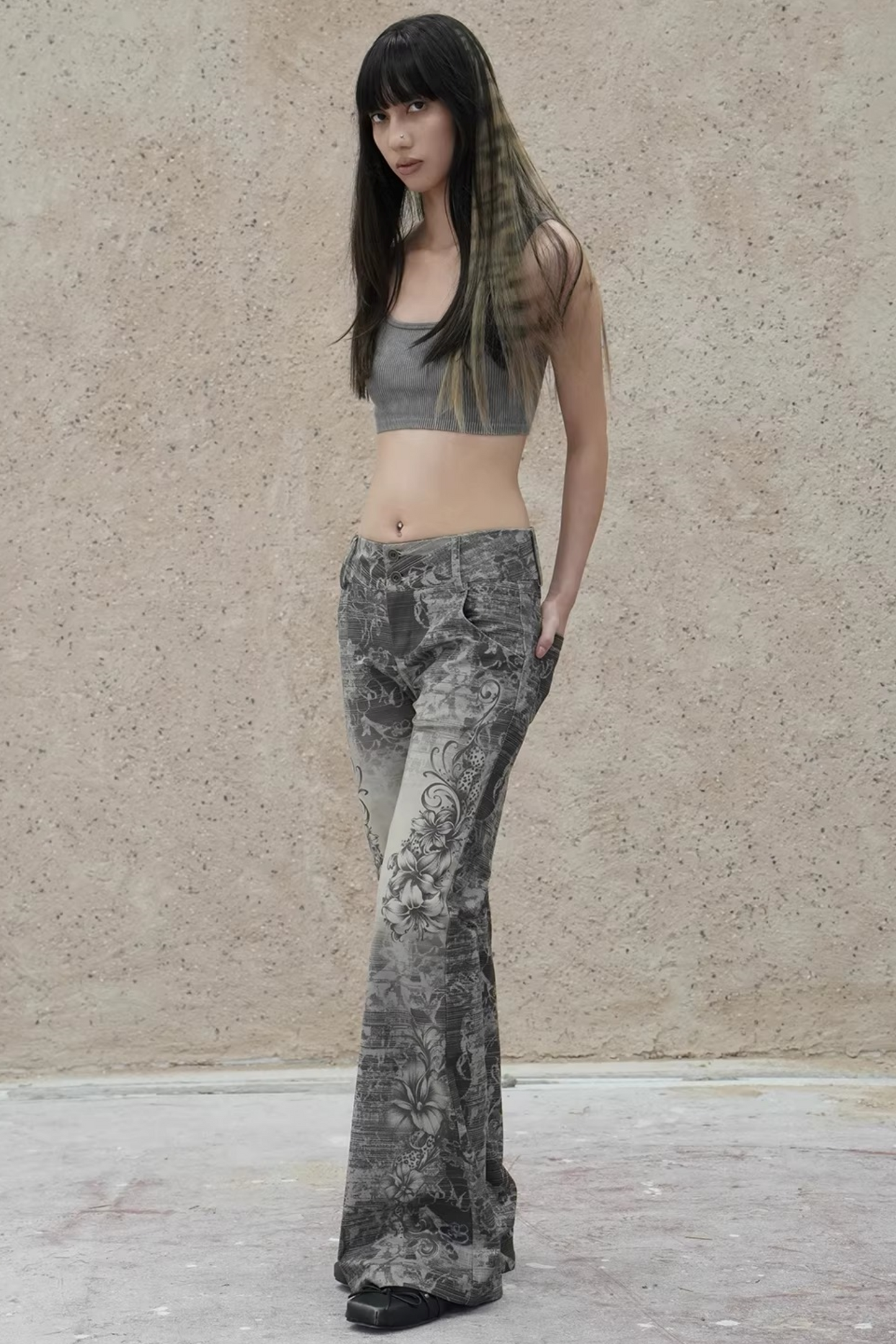 Retro Floral Bootcut Pants