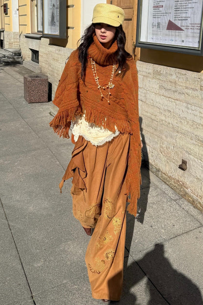 Cashew Flower Embroidered Wide-leg Pants