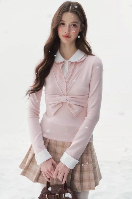 Doll Collar Faux Three-Piece Design Top